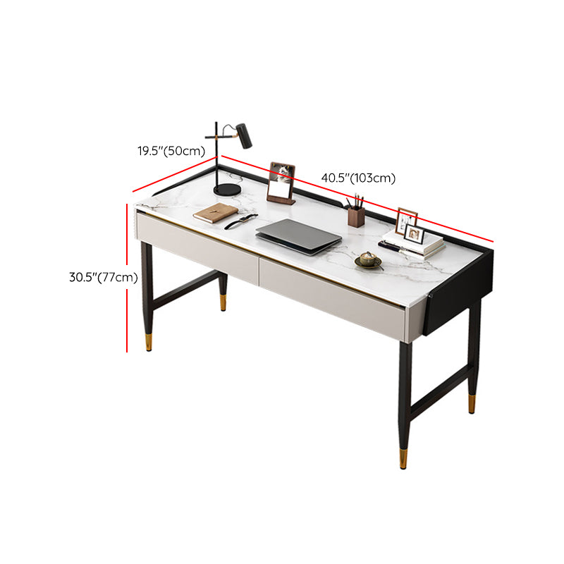 Rectangular 30.3"H Writing Desk Glam White Office Desk for Home