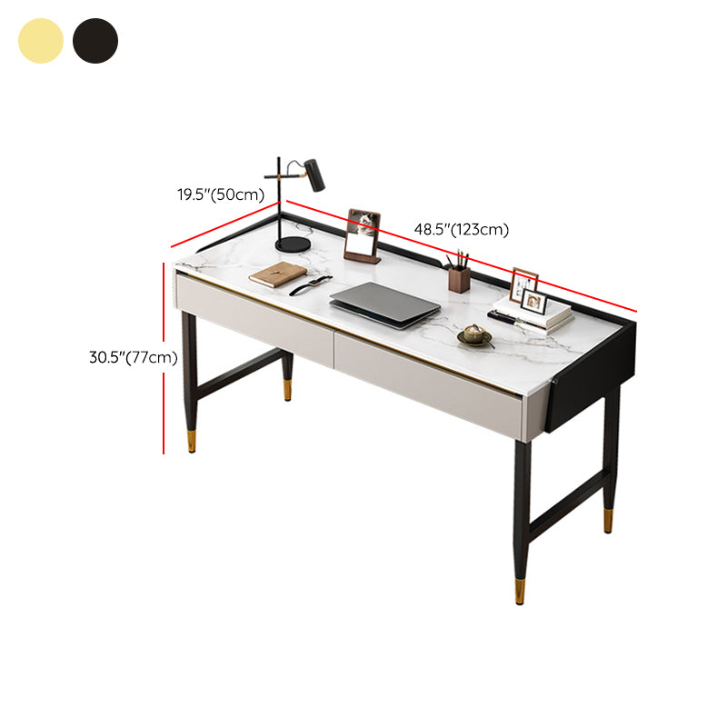 Rectangular 30.3"H Writing Desk Glam White Office Desk for Home