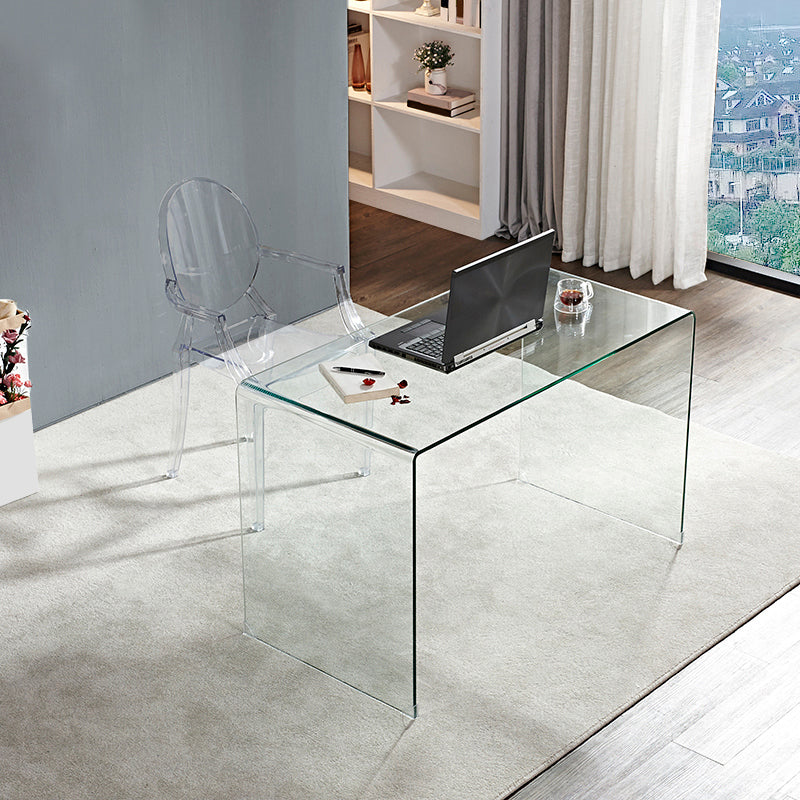 Glass Top Office Desk Sled Base Rectangular Writing Desk for Office