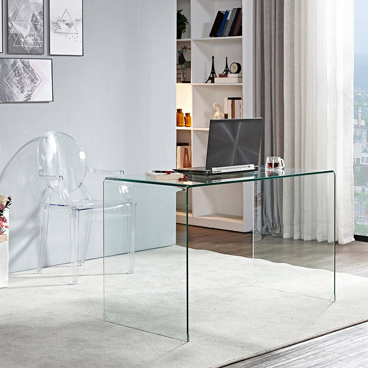 Glass Top Office Desk Sled Base Rectangular Writing Desk for Office