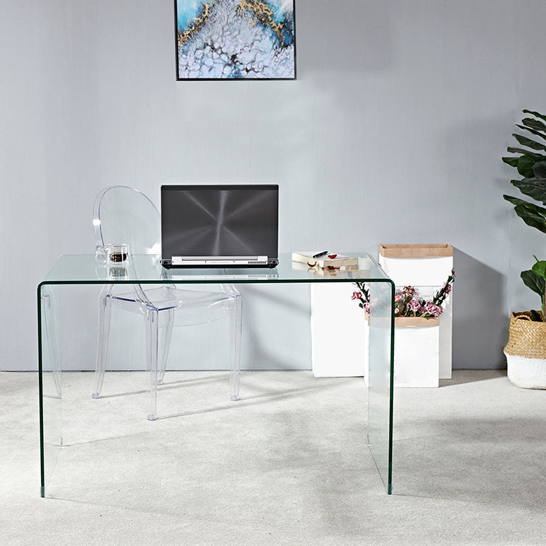 Glass Top Office Desk Sled Base Rectangular Writing Desk for Office