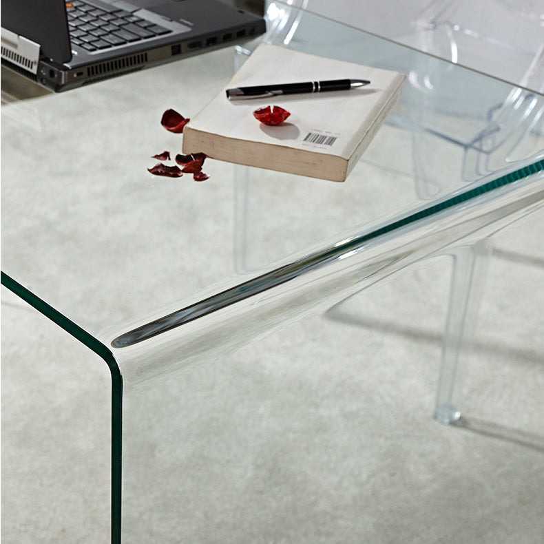 Glass Top Office Desk Sled Base Rectangular Writing Desk for Office