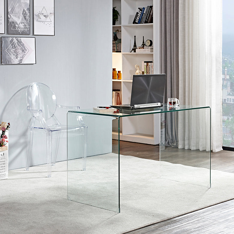 Glass Top Office Desk Sled Base Rectangular Writing Desk for Office