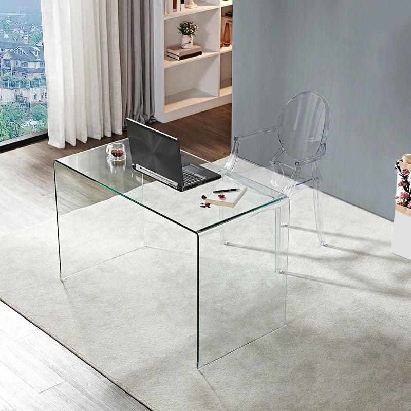 Glass Top Office Desk Sled Base Rectangular Writing Desk for Office