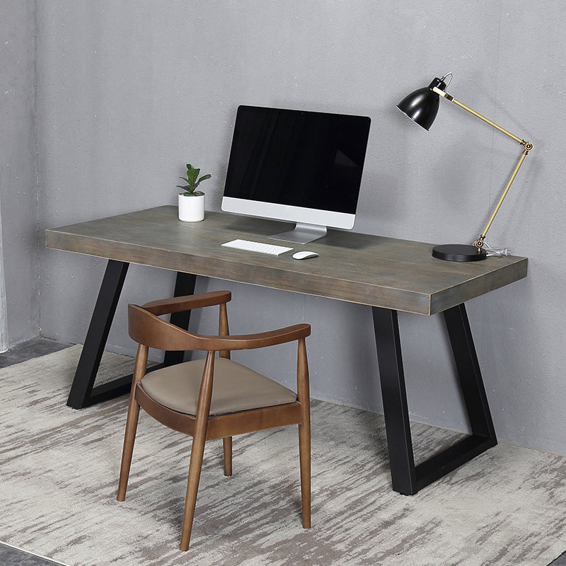 29.53" Tall Rectangular Office Desk Solid Wood Writing Desk with Iron Legs