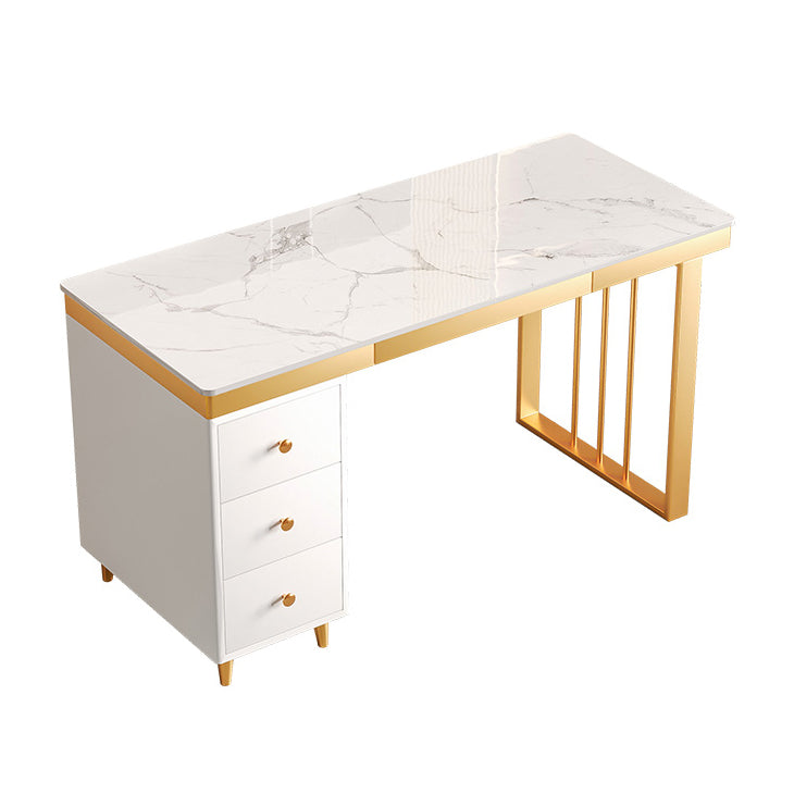 Rectangular Office Writing Desk White Glam Office Desk with Drawer