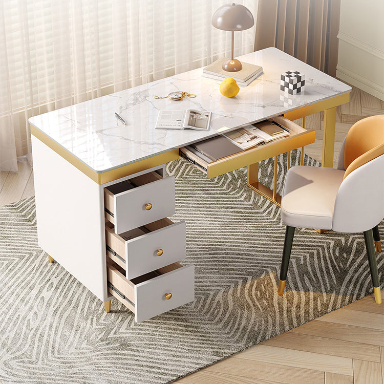 Rectangular Office Writing Desk White Glam Office Desk with Drawer