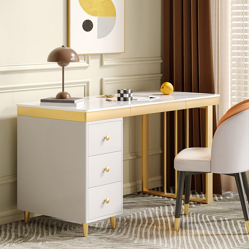 Rectangular Office Writing Desk White Glam Office Desk with Drawer