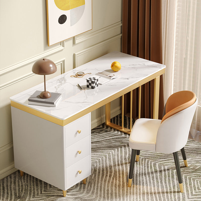 Rectangular Office Writing Desk White Glam Office Desk with Drawer