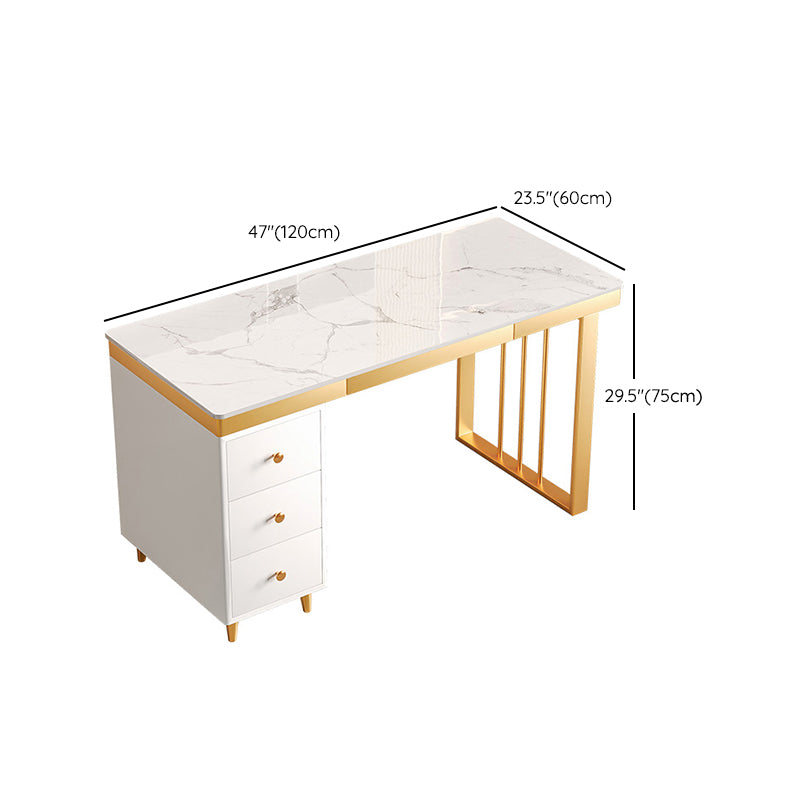 Rectangular Office Writing Desk White Glam Office Desk with Drawer