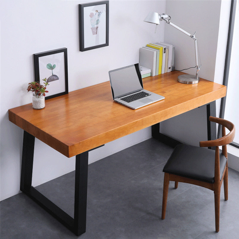 Wooden Rectangular Writing Desk Modern Office Desk with Metal Legs