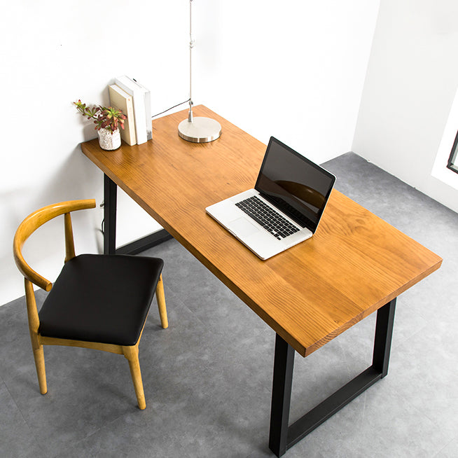 Wooden Rectangular Writing Desk Modern Office Desk with Metal Legs