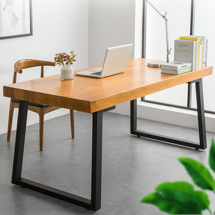 Wooden Rectangular Writing Desk Modern Office Desk with Metal Legs