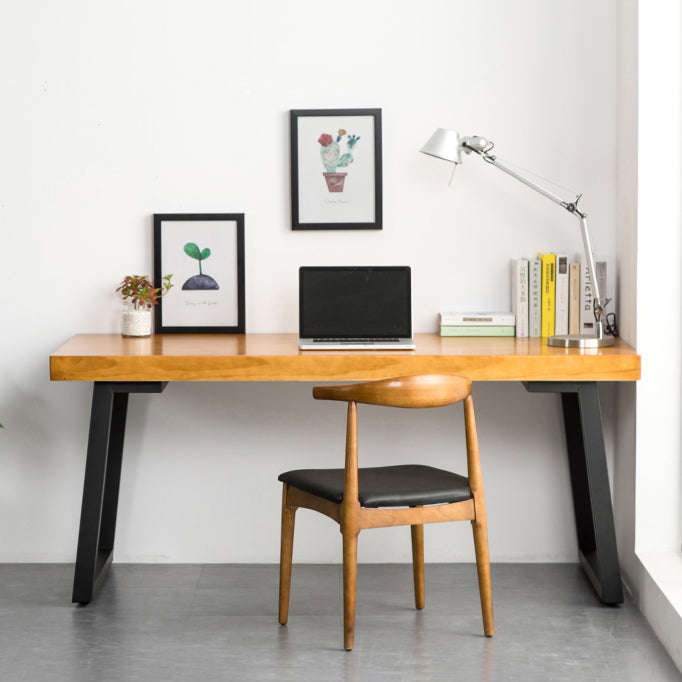 Wooden Rectangular Writing Desk Modern Office Desk with Metal Legs