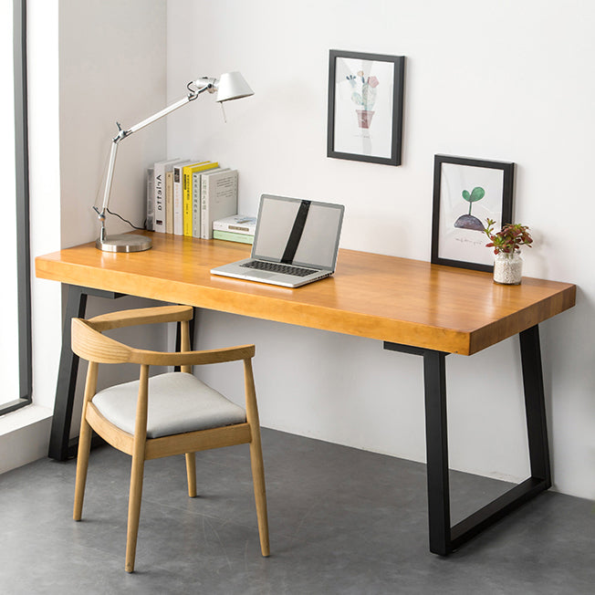 Wooden Rectangular Writing Desk Modern Office Desk with Metal Legs