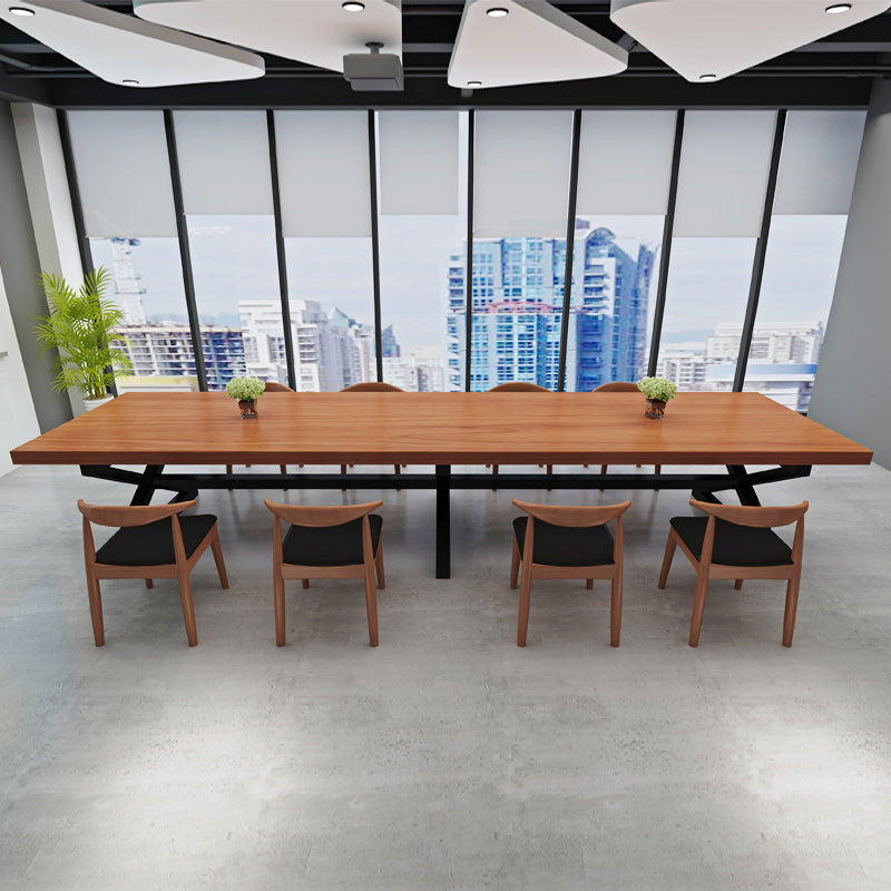 Industrial Writing Desk Brown Solid Wood Rectangular Office Desk