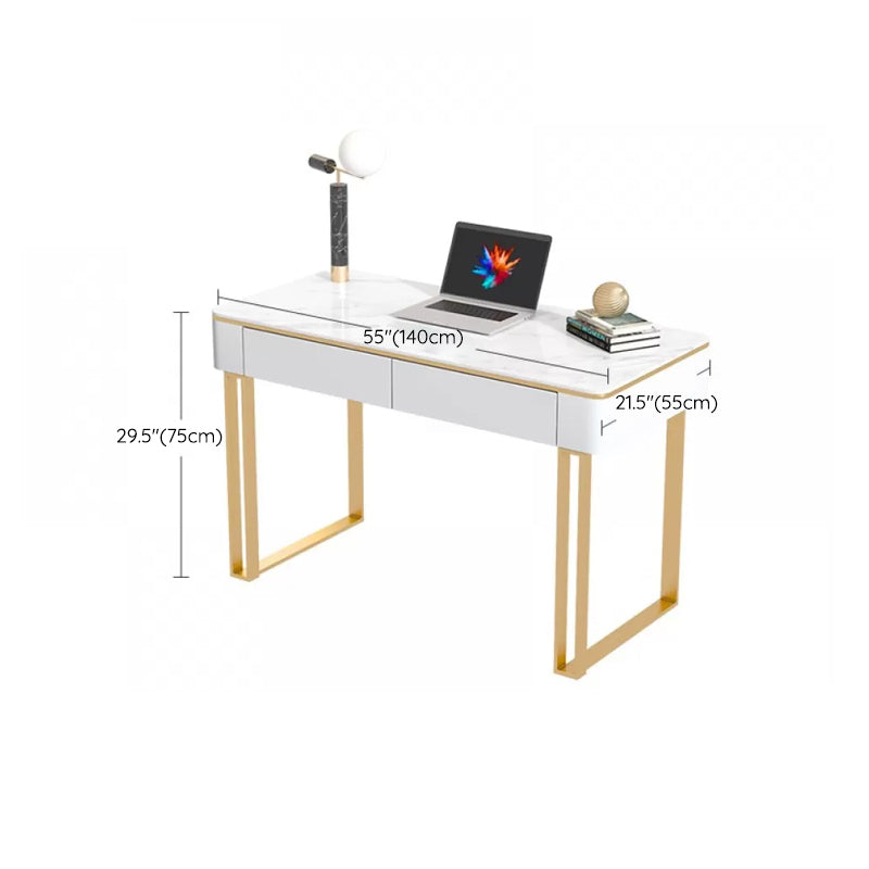 White Glam Executive Desk 2-Drawer Sled Rectangular Office Desk