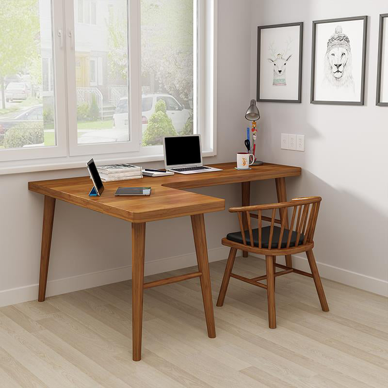 Solid Wood Writing Desk Contemporary L-Shape Brown Office Desk