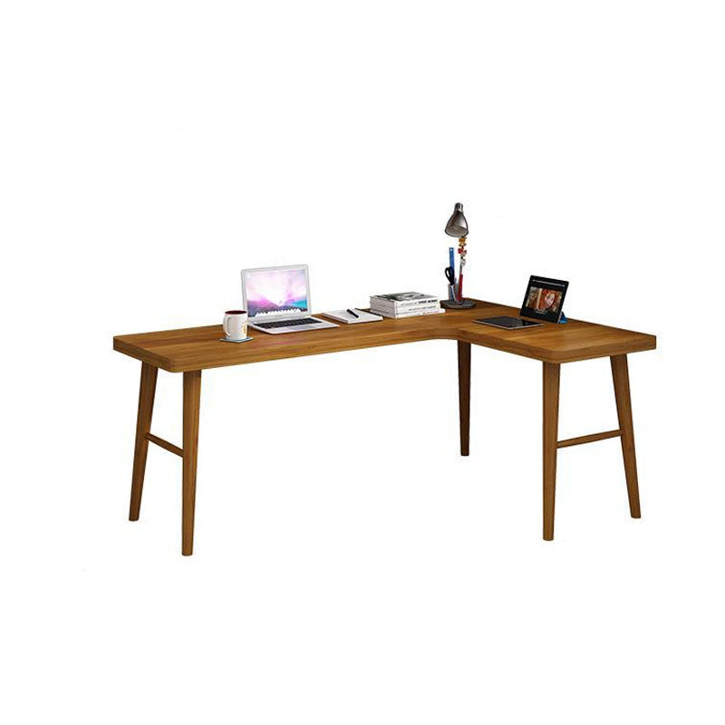 Solid Wood Writing Desk Contemporary L-Shape Brown Office Desk