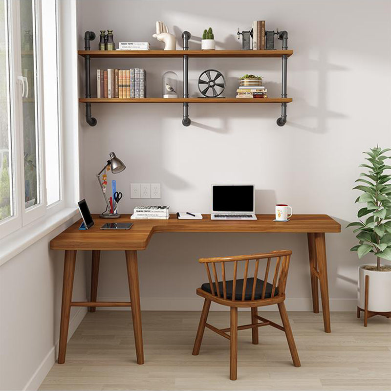 Solid Wood Writing Desk Contemporary L-Shape Brown Office Desk