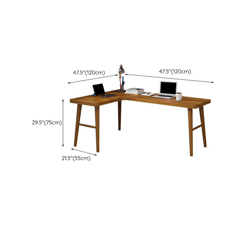 Solid Wood Writing Desk Contemporary L-Shape Brown Office Desk