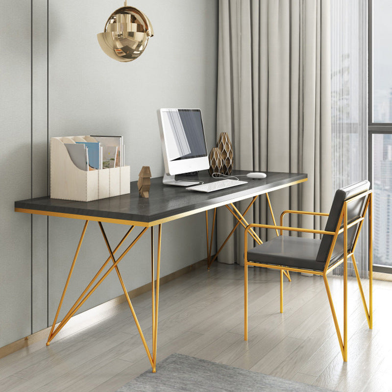 Glam Pine Writing Desk Gold and Black Office Desk for Bedroom