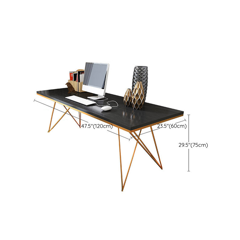 Glam Pine Writing Desk Gold and Black Office Desk for Bedroom