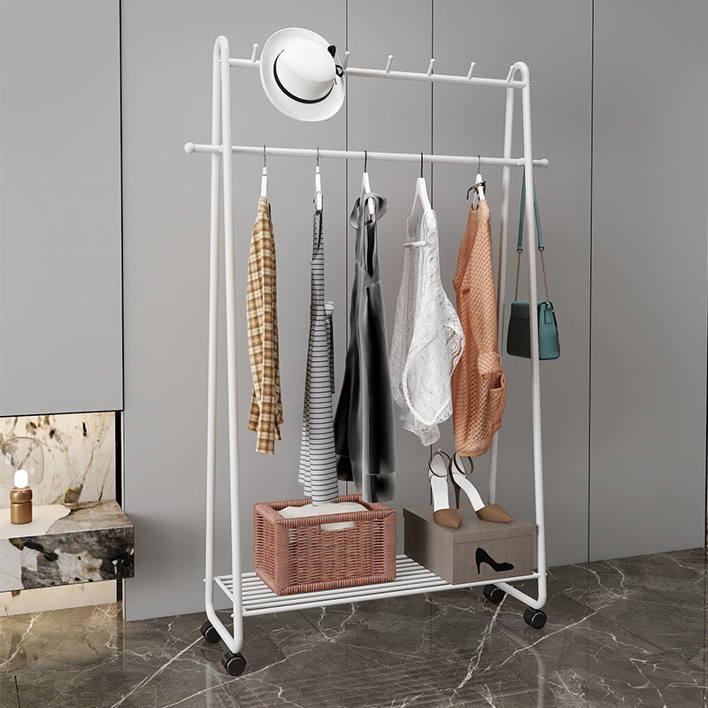 Gorgeous Metal Coat Hanger Solid Color Storage Shelving Coat Rack with Castors