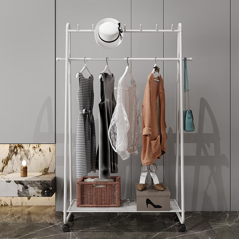 Gorgeous Metal Coat Hanger Solid Color Storage Shelving Coat Rack with Castors