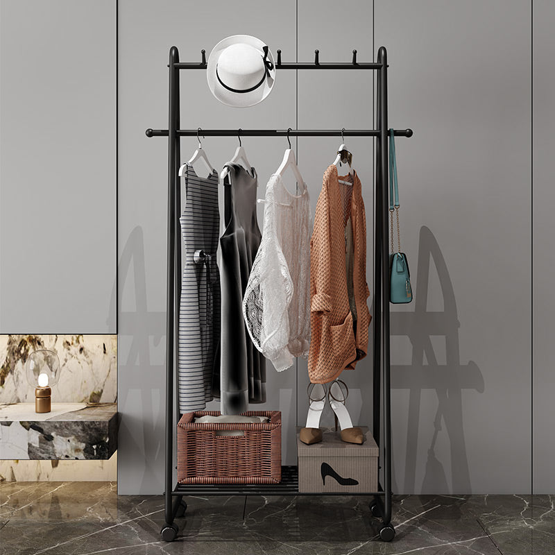 Gorgeous Metal Coat Hanger Solid Color Storage Shelving Coat Rack with Castors