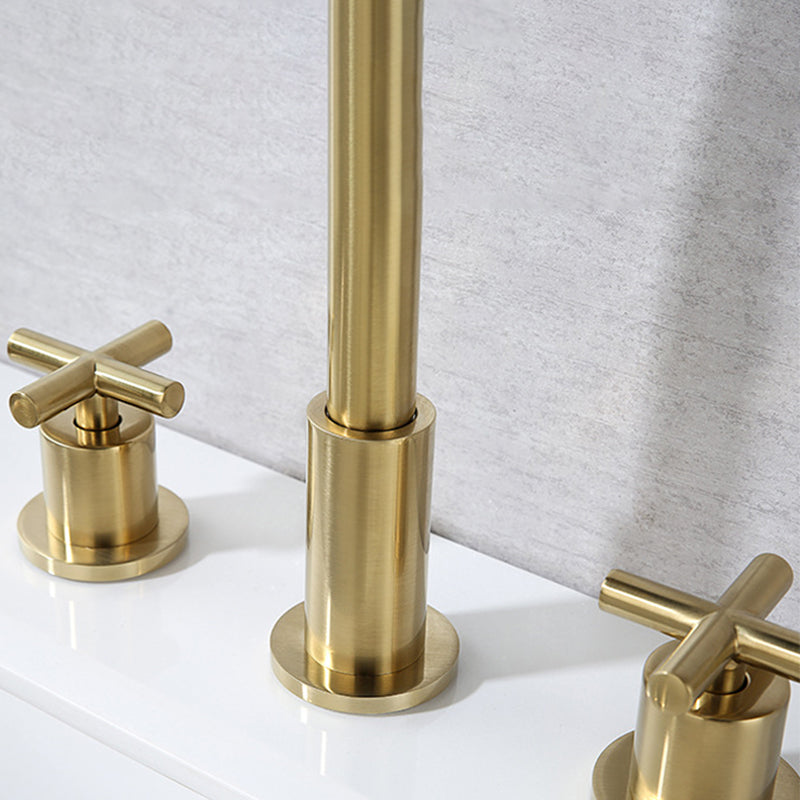 Glam Centerset Faucet Brass Cross Handles 3 Holes Gooseneck Bathroom Sink Faucet