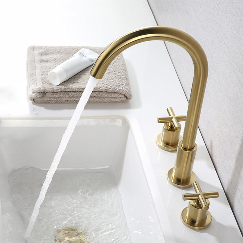 Glam Centerset Faucet Brass Cross Handles 3 Holes Gooseneck Bathroom Sink Faucet