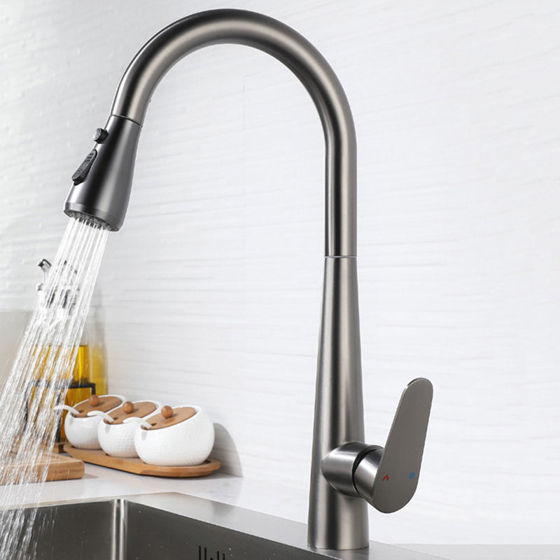 Modern Faucet 1-Handle 1-Hole Copper with Pull out Sprayer Gooseneck Faucet