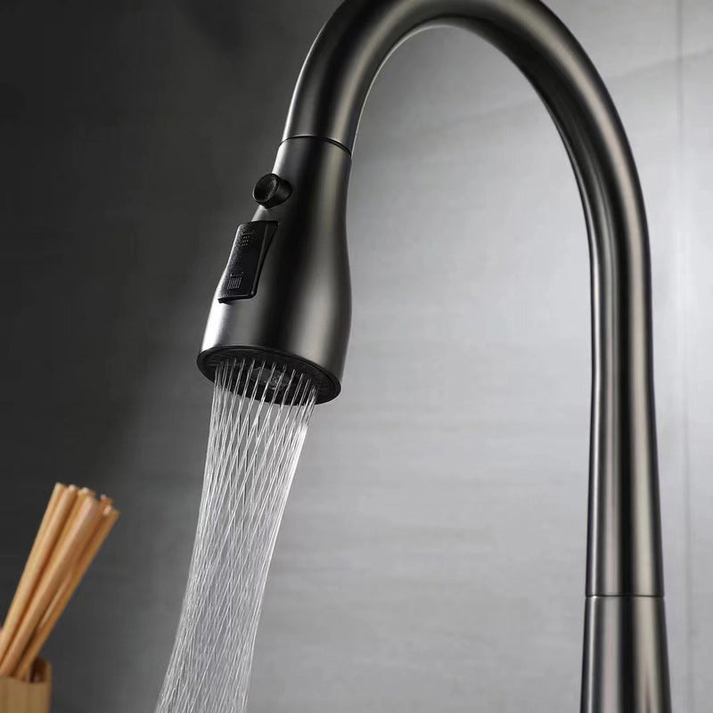 Modern Faucet 1-Handle 1-Hole Copper with Pull out Sprayer Gooseneck Faucet