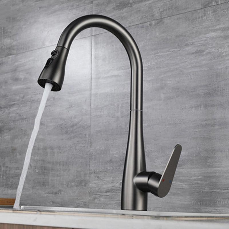 Modern Faucet 1-Handle 1-Hole Copper with Pull out Sprayer Gooseneck Faucet