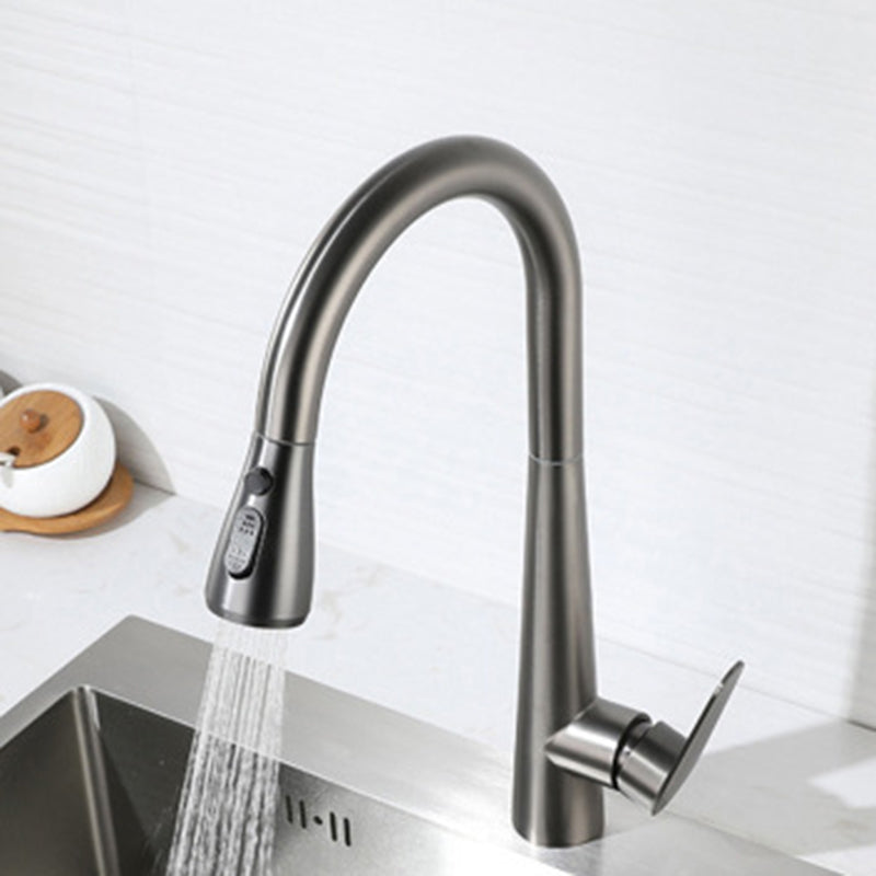 Modern Faucet 1-Handle 1-Hole Copper with Pull out Sprayer Gooseneck Faucet