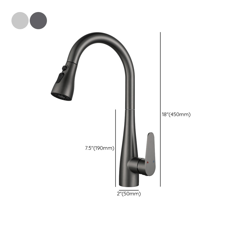 Modern Faucet 1-Handle 1-Hole Copper with Pull out Sprayer Gooseneck Faucet