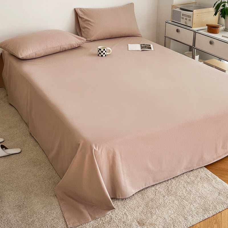 Cotton Plain Bed Sheet Breathable Fade Resistant Bed Sheet Set