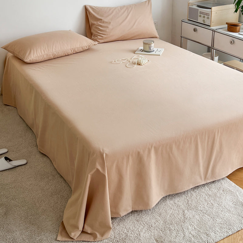 Cotton Plain Bed Sheet Breathable Fade Resistant Bed Sheet Set