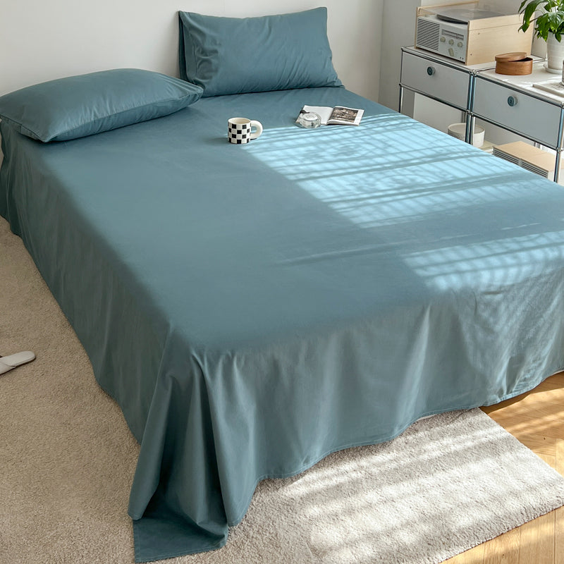 Cotton Plain Bed Sheet Breathable Fade Resistant Bed Sheet Set