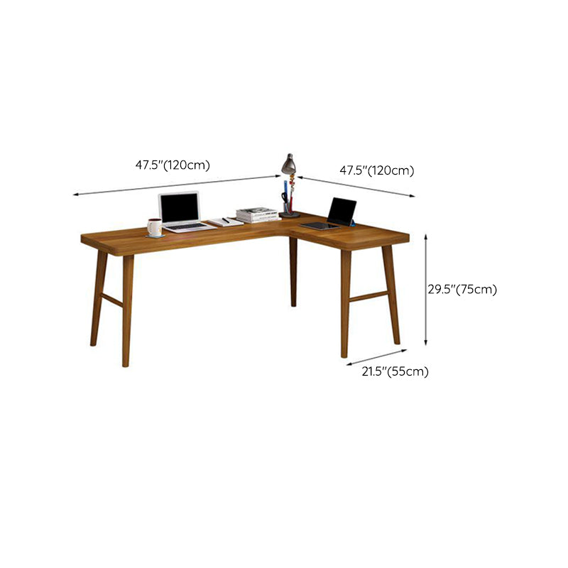 Solid Wood Writing Desk Contemporary L-Shape Brown Office Desk