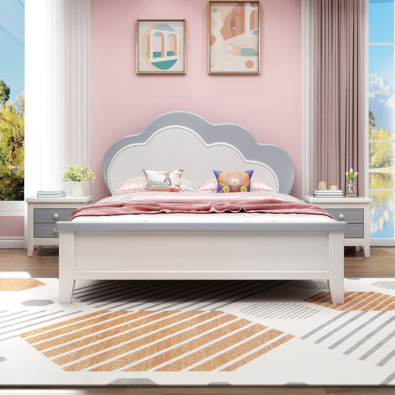 Modern Full & Queen Bed Frame in Rubberwood with Cloud-Shaped Headboard