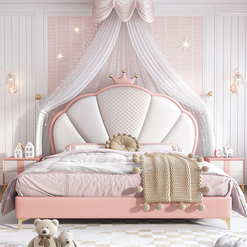 Modern Crown-Shaped Headboard Bed Frame King & Queen Princess Standard Bed with Mattress