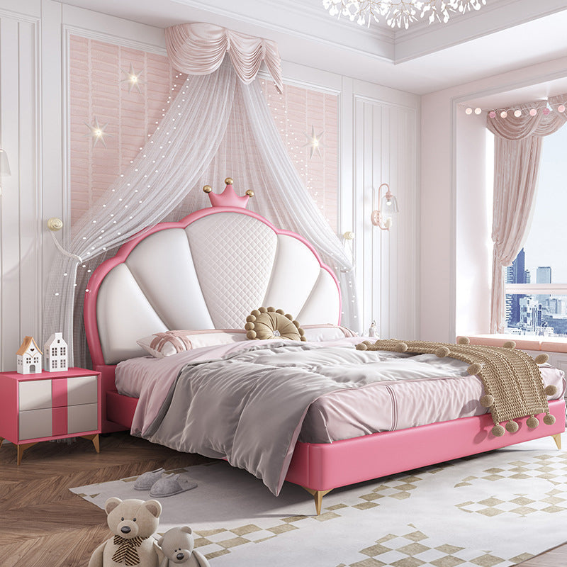 Modern Crown-Shaped Headboard Bed Frame King & Queen Princess Standard Bed with Mattress