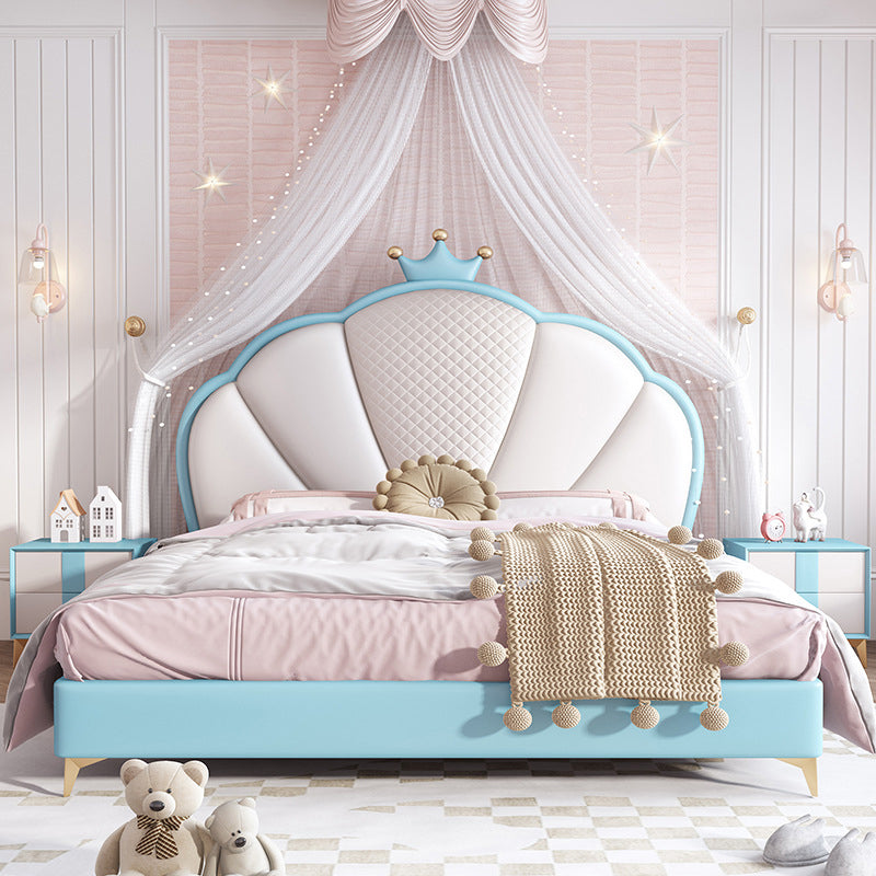 Modern Crown-Shaped Headboard Bed Frame King & Queen Princess Standard Bed with Mattress