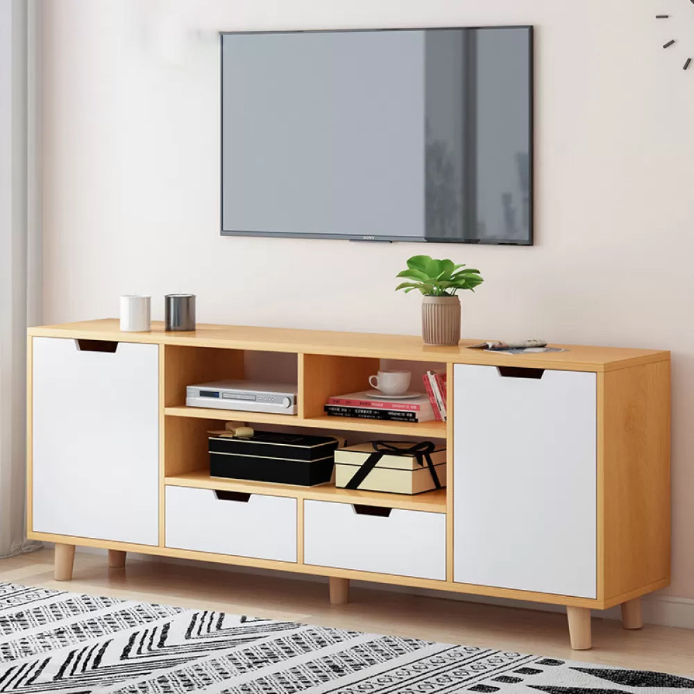 Open Shelving TV Media Stand Scandinavian TV Media Console with Drawers