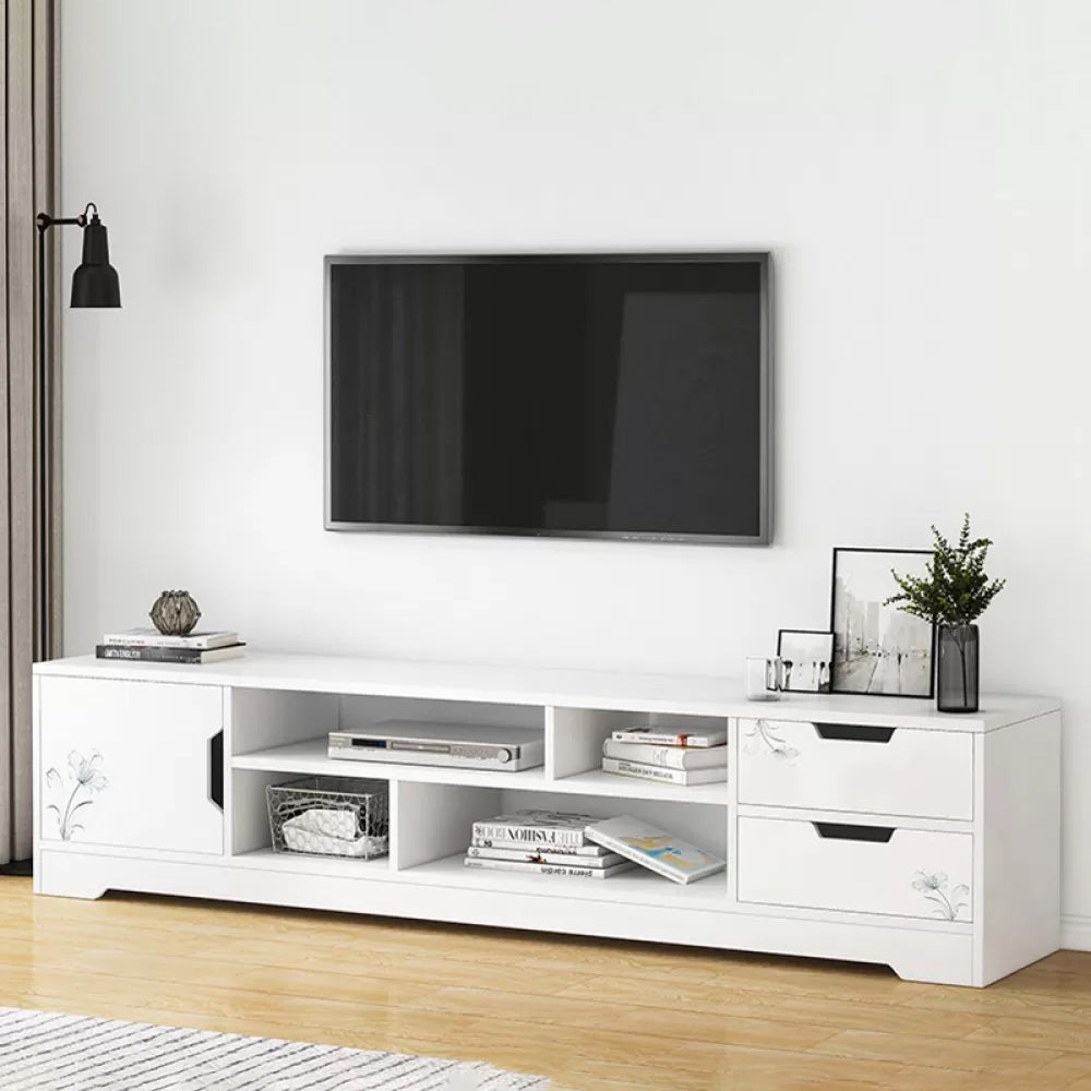 Open Shelving TV Media Stand Scandinavian TV Media Console with Drawers