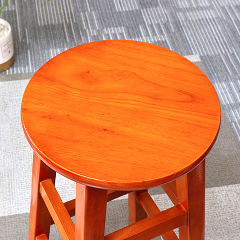 Backless Solid Wood Round High Chair Industrial Wooden Counter Chair with 4 Legs