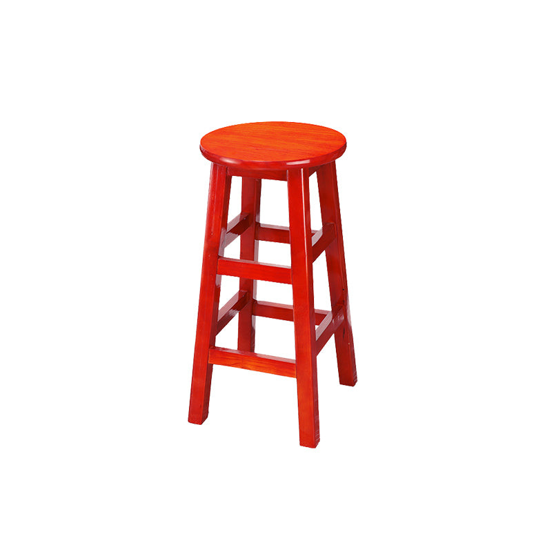 Backless Solid Wood Round High Chair Industrial Wooden Counter Chair with 4 Legs