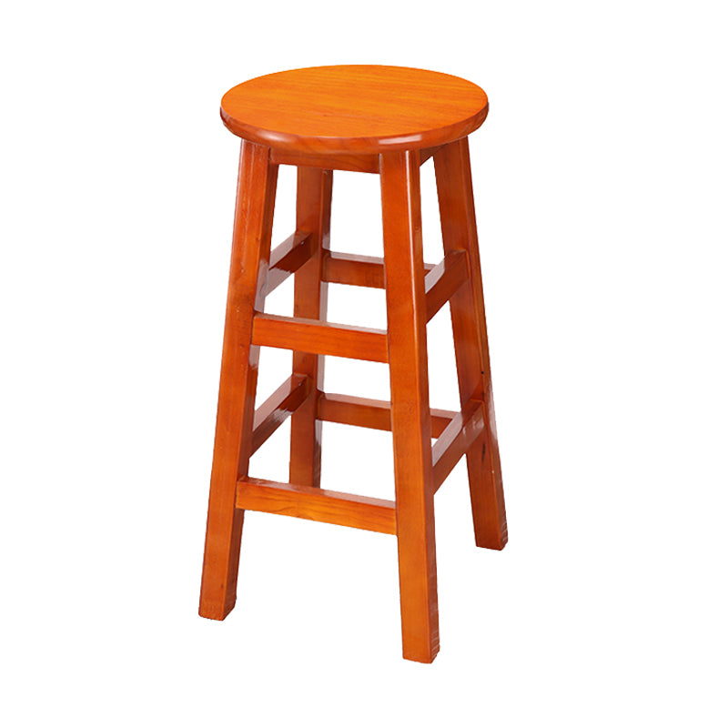 Backless Solid Wood Round High Chair Industrial Wooden Counter Chair with 4 Legs